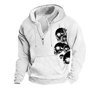 Sudaderas con capucha de dibujos animados para hombre, con cremallera de un cuarto, sudaderas con estampado de esqueleto alienígena, suéteres casuales de forro polar, sudadera cómoda y cálida con