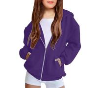 Sudaderas con capucha de gran tamaño para niñas, chaquetas casuales con cremallera completa y manga larga para preadolescentes, Morado Oscuro, 11-12 años