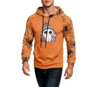 Sudaderas con capucha de Halloween para hombre, manga larga, lindas y divertidas sudaderas con gráficos de fantasmas, Sudaderas naranjas de Halloween para hombre, XL
