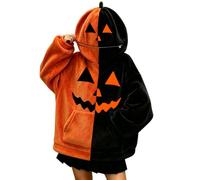 Sudaderas con capucha de Halloween para mujer con cabeza de calabaza, A0a-rojo, M