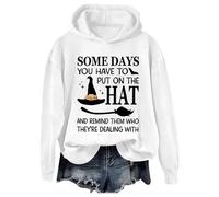 Sudaderas con capucha de Halloween para mujer, con texto en inglés "Some Days You Have To Put On The Hat", sudaderas con capucha para otoño, disfraces de 2025, sudadera para adultos, blanco, S
