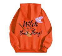 Sudaderas con capucha de Halloween para mujer con texto en inglés "You Sasy Witch Like It's A Bad Thing", con bolsillos impresos, sudaderas con capucha para mujer, trajes para adultos, naranja, M