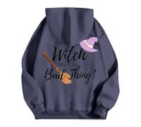 Sudaderas con capucha de Halloween para mujer con texto en inglés "You Sasy Witch Like It's A Bad Thing", con bolsillos impresos, sudaderas con capucha para mujer, trajes para adultos, azul marino