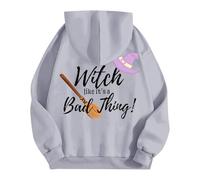 Sudaderas con capucha de Halloween para mujer con texto en inglés "You Sasy Witch Like It's A Bad Thing", con bolsillos impresos, sudaderas con capucha para mujer, trajes para adultos, gris, S