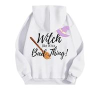 Sudaderas con capucha de Halloween para mujer con texto en inglés "You Sasy Witch Like It's A Bad Thing", con bolsillos impresos, sudaderas con capucha para mujer, trajes para adultos, blanco, S