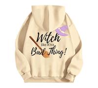 Sudaderas con capucha de Halloween para mujer con texto en inglés "You Sasy Witch Like It's A Bad Thing", con bolsillos impresos, sudaderas con capucha para mujer, trajes para adultos, beige, 5XL
