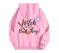 Sudaderas con capucha de Halloween para mujer con texto en inglés "You Sasy Witch Like It's A Bad Thing", con bolsillos impresos, sudaderas con capucha para mujer, trajes para adultos, rosa, XXL