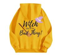 Sudaderas con capucha de Halloween para mujer con texto en inglés "You Sasy Witch Like It's A Bad Thing", con bolsillos impresos, sudaderas con capucha para mujer, trajes para adultos, amarillo, 4XL
