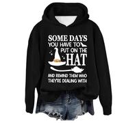 Sudaderas con capucha de Halloween para mujer, de gran tamaño, con estampado de letras, ajuste holgado, con capucha, cuello y capucha para noche de cine, Negro, XL