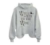 Sudaderas con capucha de Halloween para mujer, diseño de bruja con cordón y bolsillo con cordón, sudadera con capucha para adultos, trajes de 2025, gris, XL