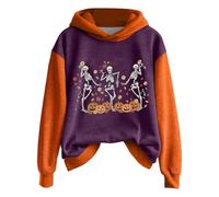 Sudaderas con capucha de Halloween para mujer, diseño de esqueleto de calabaza de gran tamaño, sudadera con capucha 2025 a la moda para otoño e invierno, sudadera con bolsillos, Morado (, XXL