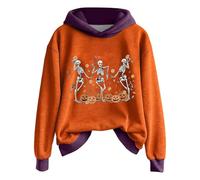 Sudaderas con capucha de Halloween para mujer, diseño de esqueleto de calabaza de gran tamaño, sudadera con capucha 2025 a la moda para otoño e invierno, sudadera con bolsillos, Morado Oscuro, XXL