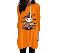 Sudaderas con capucha de Halloween para mujer, fantasma, calabazas, murciélago, café, con cordón, bolsillo, sudadera con capucha para vacaciones 2025, trajes de mujer para adultos, naranja, L