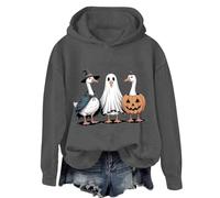 Sudaderas con capucha de Halloween para mujer, linda y espeluznante con gráfico de ganso, divertida sudadera de Halloween de manga larga, casual, ropa de otoño 2025, gris, 5XL