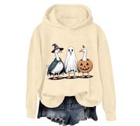 Sudaderas con capucha de Halloween para mujer, linda y espeluznante con gráfico de ganso, divertida sudadera de Halloween de manga larga, casual, ropa de otoño 2025, beige, 5XL