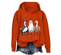 Sudaderas con capucha de Halloween para mujer, linda y espeluznante con gráfico de ganso, divertida sudadera de Halloween de manga larga, casual, ropa de otoño 2025, naranja, L