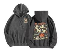 Sudaderas con capucha de Halloween para mujer, vintage, de gran tamaño, cuello fantasma, capucha, clásica, senderismo, calavera, estampada, otoño, ropa de calle femenina, gris, XXL