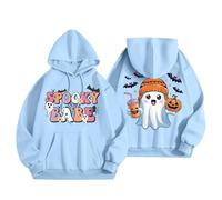Sudaderas con capucha de Halloween para mujer, vintage, ligera, manga larga, clásica, Halloween, calabaza, capucha, cuello, suéteres para viajes, adolescentes, ropa deportiva, azul celeste, S