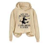 Sudaderas con capucha de Halloween para mujer Why Yes Actually I Can Drive A Stick Graphic Halloween Sudadera de manga larga Casual Tops Ropa de otoño 2025, beige, 4XL