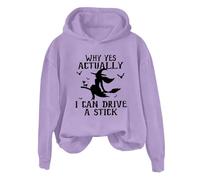 Sudaderas con capucha de Halloween para mujer Why Yes Actually I Can Drive A Stick Graphic Halloween Sudadera de manga larga Casual Tops Ropa de otoño 2025, Violeta claro., 4XL