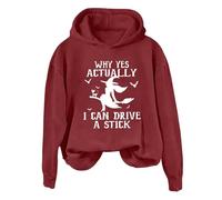 Sudaderas con capucha de Halloween para mujer Why Yes Actually I Can Drive A Stick Graphic Halloween Sudadera de manga larga Casual Tops Ropa de otoño 2025, rosso, 3XL