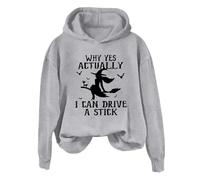 Sudaderas con capucha de Halloween para mujer Why Yes Actually I Can Drive A Stick Graphic Halloween Sudadera de manga larga Casual Tops Ropa de otoño 2025, gris, 5XL