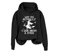 Sudaderas con capucha de Halloween para mujer Why Yes Actually I Can Drive A Stick Graphic Halloween Sudadera de manga larga Casual Tops Ropa de otoño 2025, Negro, 3XL