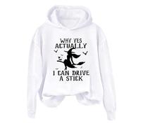Sudaderas con capucha de Halloween para mujer Why Yes Actually I Can Drive A Stick Graphic Halloween Sudadera de manga larga Casual Tops Ropa de otoño 2025, blanco, 4XL