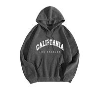 Sudaderas con capucha de Los Ángeles Preppy para mujer, con cordón, con cordón, de manga larga, con bolsillo, diseño de letra de otoño de Los Ángeles, sudaderas con capucha de anime Y2K, gris oscuro
