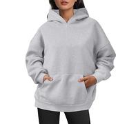 Sudaderas con capucha de manga larga para mujer, talla grande, sudaderas con capucha preparadas, suéteres holgados 2025 Country Plain Cute Anime Y2K Cartoon Ladies Aesthetic Soft Trendy Comfort, gris