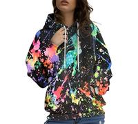 Sudaderas con Capucha de Mujer con Estampado de Tinta Salpicada en 3D Divertido Diseño Gráfico Manga Larga Ligera y Holgada Estilo Pullover