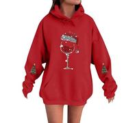 Sudaderas con capucha de Navidad para mujer, de gran tamaño, lindas sudaderas de Papá Noel, sudaderas de manga larga con cuello redondo divertido estampado gráfico 2025 tops casuales, C-rojo, 3XL