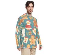 Sudaderas con capucha de protección solar para hombre, de manga larga, protección contra erupciones, UPF 50+ S, Pan de jengibre Feliz Navidad, S