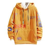 Sudaderas con capucha estampadas para hombre, estilo hip hop, ropa de calle, manga larga, sudadera con cordón, unisex, ropa de abrigo con palabras, transpirable, cómoda, ropa de descanso, amarillo