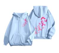 Sudaderas Con Capucha Mujer,Sudadera Con Capucha Y Cremallera Para Mujer Manga Larga Forro Polar Bolsillos Laterales DiseñO Conmemorativo Del De ConcientizacióN Sobre El CáNcer De Mama Ajuste BáSico