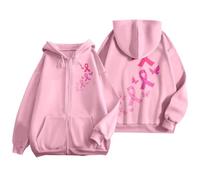 Sudaderas Con Capucha Mujer,Sudadera Con Capucha Y Cremallera Para Mujer Manga Larga Forro Polar Bolsillos Laterales DiseñO Conmemorativo Del De ConcientizacióN Sobre El CáNcer De Mama Ajuste BáSico