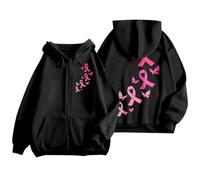 Sudaderas Con Capucha Mujer,Sudadera Con Capucha Y Cremallera Para Mujer Manga Larga Forro Polar Bolsillos Laterales DiseñO Conmemorativo Del De ConcientizacióN Sobre El CáNcer De Mama Ajuste BáSico