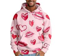Sudaderas con capucha para el día de San Valentín para hombre 2026, una sudadera casual, cómoda e impresa en 3D para hombre, para el hogar, interiores y exteriores, rosa claro, S