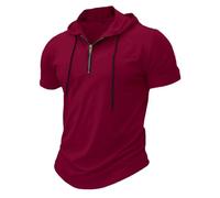 Sudaderas con capucha para hombre, camiseta de manga corta con capucha, camiseta deportiva de verano, camiseta casual con cremallera, talla grande, suéter liso, rosso, M