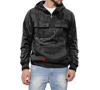 Sudaderas con capucha para hombre, con cremallera de 1/4, chaqueta táctica de combate, chaqueta a prueba de viento, estilo vintage, color sólido, con capucha, con bolsillo tipo canguro, entrenamiento
