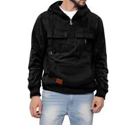 Sudaderas con capucha para hombre, con cremallera de 1/4, chaqueta táctica de combate, chaqueta a prueba de viento, estilo vintage, color sólido, con capucha, con bolsillo tipo canguro, entrenamiento