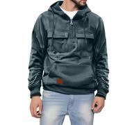 Sudaderas con capucha para hombre, con cremallera de 1/4, chaqueta táctica de combate, chaqueta a prueba de viento, estilo vintage, color sólido, con capucha, con bolsillo tipo canguro, entrenamiento