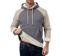 Sudaderas con capucha para hombre, con forro polar, de manga larga, con bloques de color, suéteres de invierno, suéteres de otoño, sudadera con capucha cálida de felpa, Beige-b, M