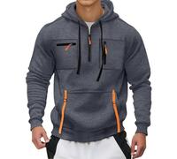 Sudaderas con capucha para hombre, con múltiples bolsillos, con capucha, manga larga, cremallera de un cuarto, color sólido, sudadera suelta con cordones y bolsillo canguro, sudadera con capucha para