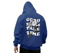 Sudaderas con capucha para hombre, con texto en inglés "Good Things Take Time", lindas letras, personalizadas, con forro polar Y2K, con capucha, cómodas, anime, otoño, a la moda, azul marino, XXL