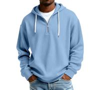 Sudaderas con capucha para hombre con textura y cremallera de un cuarto de punto, cuello alto, suéter cálido para invierno, trajes de negocios de moda 2026, azul, M