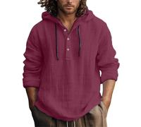 Sudaderas con capucha para hombre, cuello con botones de lino, sudadera con capucha para hombre, color sólido, con capucha, primavera, otoño, sudaderas, chalecos, sudaderas y sudaderas, manga larga