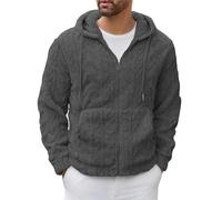Sudaderas con capucha para hombre, de forro polar, de manga larga, con cremallera completa, informal, cálida, para invierno, abrigos de moda al aire libre, sudaderas de felpa para otoño, gris oscuro