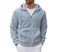 Sudaderas con capucha para hombre, de forro polar, de manga larga, con cremallera completa, informal, cálida, para invierno, abrigos de moda al aire libre, sudaderas de felpa para otoño, azul claro, L