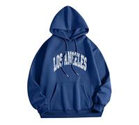 Sudaderas con capucha para hombre, de Los Ángeles, California 2025, con hombros caídos, manga larga, ligera, Y2K, con capucha para adolescentes, con cordón, divertida, azul, L